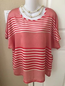 $69.95 NEW Coldwater Creek Women's Size L (14) Red White Stripes Blouse Silk NWT - Picture 1 of 12