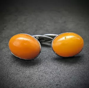 Art Deco Manschettenknöpfe Butterscotch Bernstein Egg Yolk 830 Silber alt 1930 - Bild 1 von 8