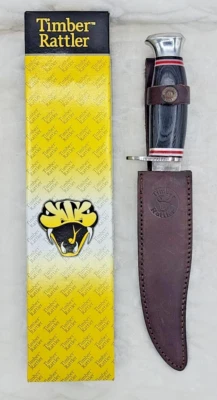 VINTAGE TIMBER RATTLER BOWIE TR59 FIXED BLADE KNIFE WITH LEATHER SHEATH - Image 1 of 4