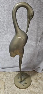 Messing Kranich Vogel Statue Vintage Hollywood Regency auf Messingsockel 27" hoch #2 - Bild 1 von 14