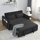 Modern Convertible Sofa Bed with Arm Pockets, Velvet Loveseat with Pull Out Bed