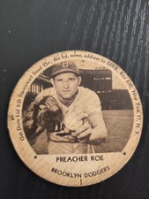 1954 DIXIE LID BASEBALL ~ PREACHER ROE ~ HIGHLANDER NO TAB ~ BROOKLYN DODGERS