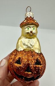 Patricia Breen Cat O Lantern Orange Glitter Glass Halloween Ornament