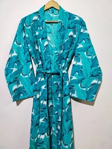 Indian Cotton Floral Printed Long Women's Sleepwear Robe Indian Cotton Kimono - Picture 1 of 5