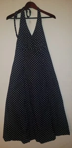 Lands' End Damen Neckholder Sommerkleid lang Maxi 12 dunkelblau weiß gepunktet - Bild 1 von 3