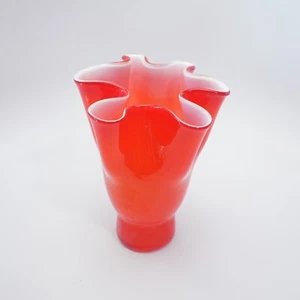 Rare MCM Orange Amberina Handkerchief Glass Vase Ribbon 8" - Picture 1 of 9