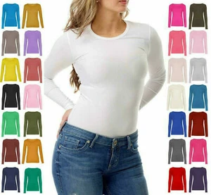 Damas Mujeres Mangas Largas Cuello Redondo Informal Elastizada Camiseta Prenda para el torso Nueva Reino Unido - Imagen 1 de 28