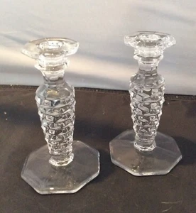 Fostoria Crystal American Elegant Glass Taper Candle holders Tall Pair Vintage - Picture 1 of 3