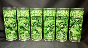 SIX Pottery Barn Green Paisley 7.5" Plastic Tumbler Tea Glass Vintage Rare HTF - Picture 1 of 12