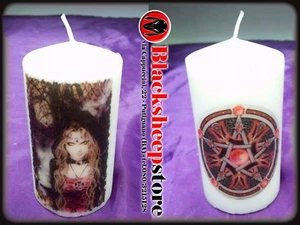 Candela con strega e pentacolo Halloween wicca personalizzabile spilla omaggio - Picture 1 of 1