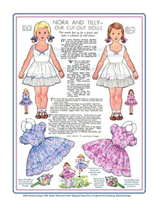 Muñecas de papel de revista británica NORA y Tilly 1956 sin cortar, impresiones de archivo #4043 - Imagen 1 de 3