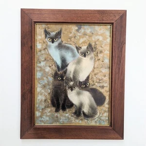 MCM M Tumsri Siamese Cats Monotype Framed Print Gold Eyes 16.5"x20.5" Vtg - Picture 1 of 4