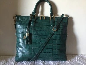 G.I.L.I. Umhängetasche/Umhängetasche Handtasche aus echtem Leder mit Krokoprägung türkisgrün - Bild 1 von 11