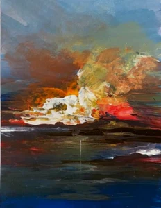 ORIGINAL 100% HAND PAINTED TROPICAL SUNSET SEMI- ABSTRACT ARTWORK - Picture 1 of 2