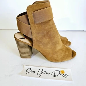 Penny Loves Kenny Womens Suede Tan Peep Toe Block Heel Booties Sz 8 - Sh451.2 - Picture 1 of 8