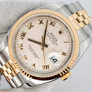 Rolex Datejust 36mm Cream Pyramid Roman 2-Tone Gold/Steel Jubilee Watch 116233 - Picture 1 of 7