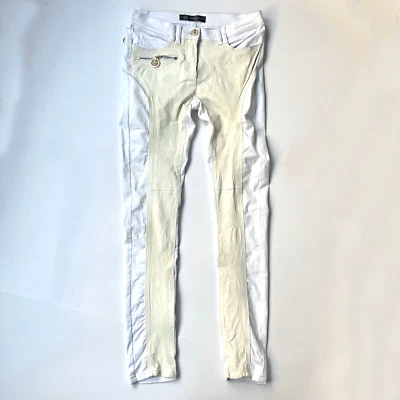 GIANNI VERSACE белые брюки узкие джинсовой ткани и кожи женщин Sz IT W28 сделано в Италии - Изображение 1 из 4