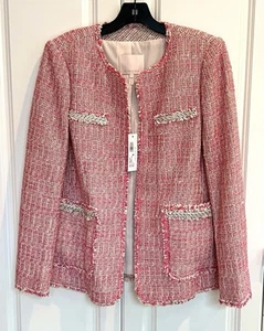 NWT Rebecca Taylor size 10 pink white silver combo tweed jacket blazer $495 - Picture 1 of 6
