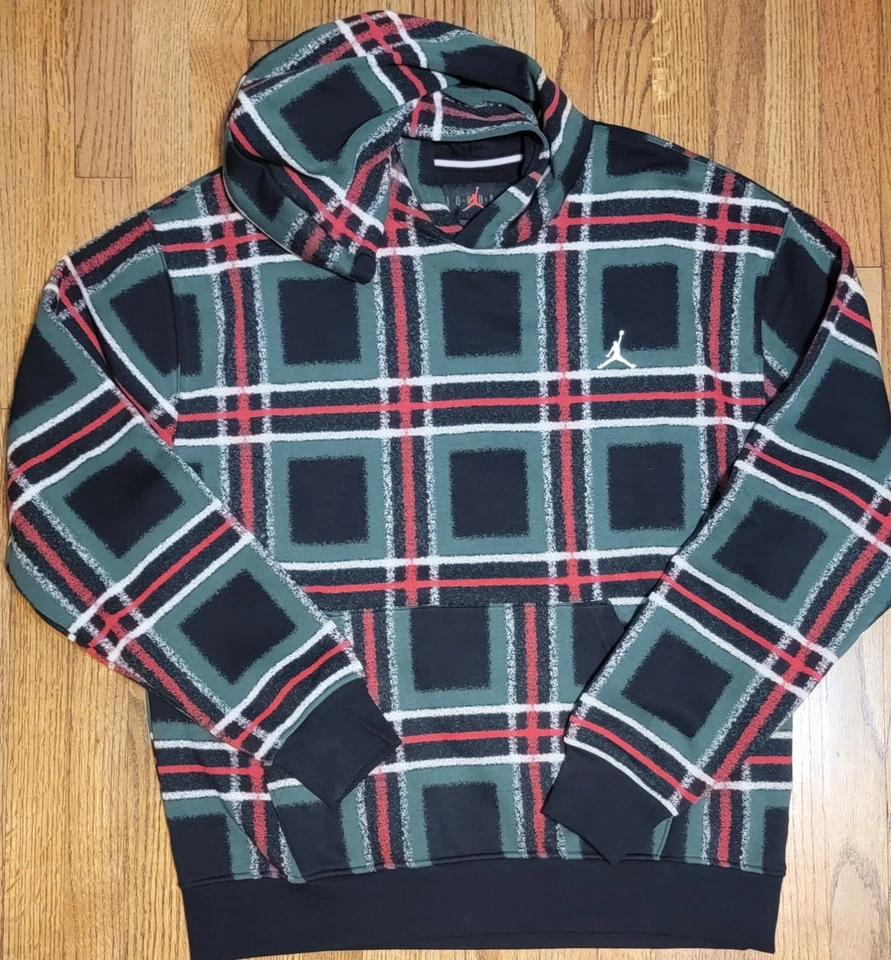 NIKE Jordan Fleece Hoodie & Pant FV7458-010/ FV7462-010 Men L Christmas Plaid