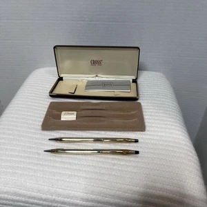 Vintage 10kt Gold Cross Kugelschreiber und Bleistift Set mit Etui - Dow Logo - Bild 1 von 6