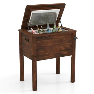 Wooden Cooler for Patio 54 Quart Beverage Cooler with Handles Rustic Brown - Picture 1 of 10