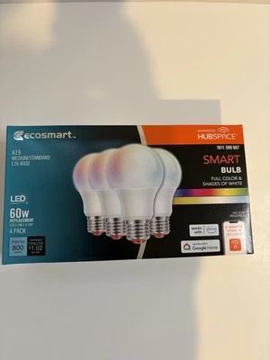 EcoSmart 60-Watt Equivalent Smart A19 Color Changing  LED Light Bulb (4  Pack) - Image 1 of 4