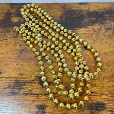 Vintage 1950s Christmas Decoration Mercury Glass Beaded Garland Gold Strange 80" - Image 1 of 4