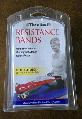 Bandas de resistencia de látex ligero Thera-Band paquete al por menor 3 bandas: amarillo, rojo, verde Foto 1 de 2