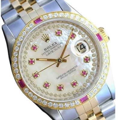 Rolex Datejust Womens TwoTone 18KY Steel White Mother of Pearl Ruby Watch 1.40ct - Image 1 of 4