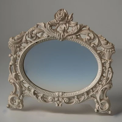 "Espejo de tocador vintage ornamentado estilo campestre francés de hierro fundido con motivo floral 10""" Foto 1 de 4