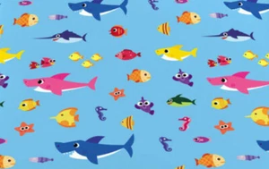 Tela de poliéster BABY SHARK FAMILY DooDoo 1 yarda de largo 58" de ancho material azul pescado - Imagen 1 de 2