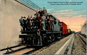Electric Engine Hauling Trains Detroit River Michigan Postcard - Picture 1 of 2