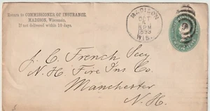 US POSTAL HISTORY COVER 1893 CANCEL, MADISON, WIS. FROM COMMISSIONER OF INSURAN - Picture 1 of 2