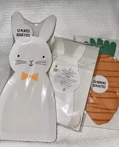 New MERI MERI Bunny Rabbit Shaped Paper Plates & Napkins Carrot Shaped Napkins - Picture 1 of 9