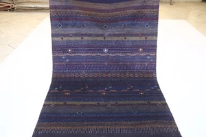 Blue Oriental 4x6 Ft Afghan Handmade Tribal Striped Lori Baft Wool Area Rug - Picture 1 of 12