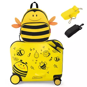 2 PCS Kids Luggage Set 18" Ride-On Suitcase & 12" Backpack w/Wheels for Travel - Picture 1 of 9
