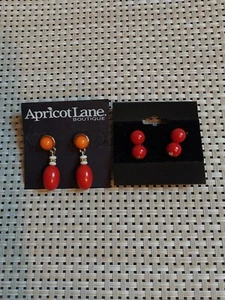 APRICOT LANE BOUTIQUE Silver Tone Earrings Orange Red Beads Pierced - Picture 1 of 2