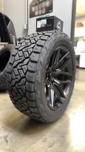 22" Fuel Flux 6x139.7 Gloss Black Wheels 22" Nitto Recon Grappler AT Tires TPMS