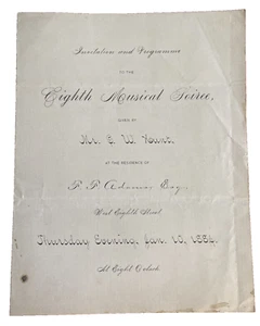 Antique 1884 George William 'Jingo' Hunt 8th Musical Soiree Invite & Program - Picture 1 of 6