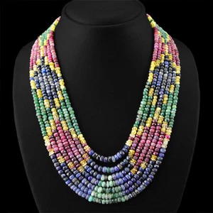COLLAR DE CUENTAS DE RUBÍ, ESMERALDA Y ZAFIRO FACETADO NATURAL 7 HEBRAS - Imagen 1 de 3