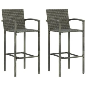 2 Pcs Bar Stools With Built-In Footrest PE Rattan Indoor Outdoor Chair Barstool - Picture 1 of 8