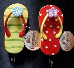 6" Flip Flop Wall Hooks * Ceramic * Chesapeake Bay * 2 colors * 12 sets  - Picture 1 of 10