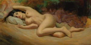 EARL MORAN Pin-up Art Poster or Rolled Canvas Print SEXY RECLINING GIRL #EM03 - Picture 1 of 1