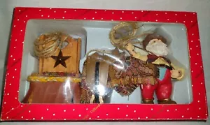 DILLARDS COWBOY WESTERN SANTA SADDLE LASSO HAT CHAPS CHAIR ORNAMENT XMAS VTG - Picture 1 of 21