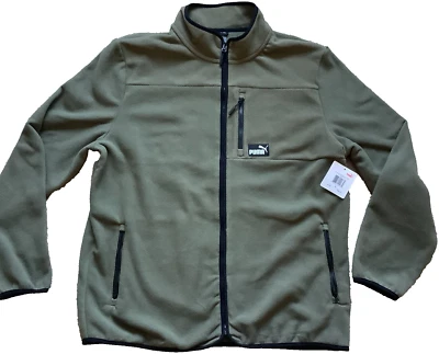 New Men's PUMA Fleece Polar Fleece Colorblocked Jacket Size L Olive MSRP $80 - Image 1 of 4
