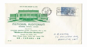 Canadá 1956 5c edición de hockey único FDC Waterloo eslogan cancelar y caché - Imagen 1 de 1