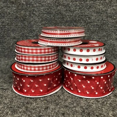 Lot Of 10 Vintage Christmas Ribbon (2) 1 1/2” Wired 4yds & (8) 3/8” 3yds New - Image 1 of 4