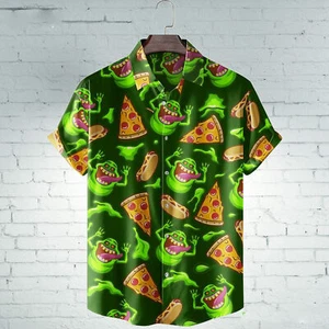 Slimer Pizza Ghostbusters Horror Movie Halloween 3D Hawaiian Shirt - Picture 1 of 2