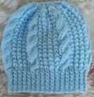 Hand Knitted Blue Cable Pattern Newborn Baby Hat
