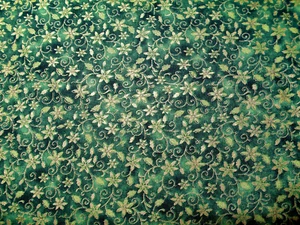FABRI- QUILTING DESIGNS #10008 "GREEN MARBLE WITH GOLD FLOWERS   BTY - Picture 1 of 1